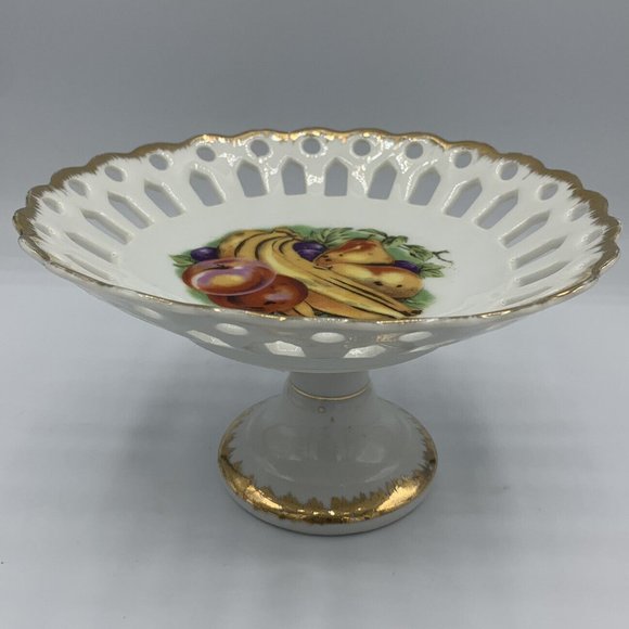 Vintage Other - Vintage Pedestal Transfer Ware Fruit Scalloped Tidbit Plate Tray Ceramic